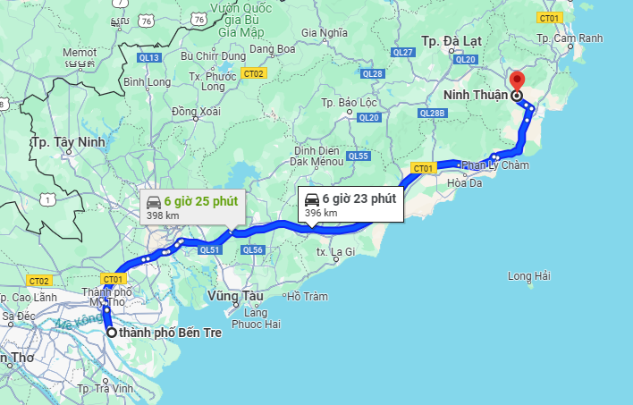 Từ Bến Tre đi Ninh Thuận bao nhiêu km? Hết bao lâu?